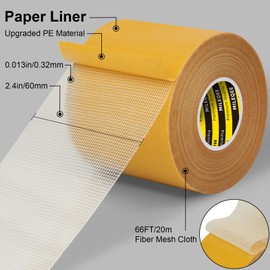 MILEQEE Double-Sided Mesh Carpet Tape Heavy Duty, 2.4in x 66FT (20m), Large Durable Duct Cloth Tape, High Stickiness Strong 2 Sided Tape for Rugs, Removable Multipurpose Tape, Easy Tear