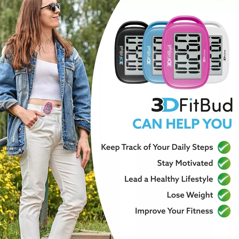 3DActive 3DFitBud Simple Step Counter Walking 3D Pedometer with Clip