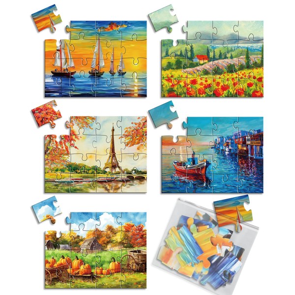5 Packs 16 Piece Large Jigsaw Puzzles for Elderly Dementia Alzheimer's Products Activities, Alzheimer's Puzzles Cognitive Games for Adults Elderly Seniors with 5 Storage Bags