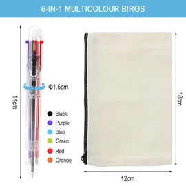 Pack of 6 Multicoloured Ballpoint Pens 6 in 1 Retractable Ballpoint Pen Multicoloured Pens 6 Colours Pens Multicolour Pen for Office School Supplies Students Children Nurses Gift 0.5 mm with Empty