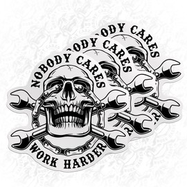 Nobody Cares Work Harder Sticker Inspirational Quote Stickers Skull Mechanic Engineer Die Cut Waterproof Vinyl Sticker for Water Bottle Tumbler Hard Hat Helmet Car Laptop Gift