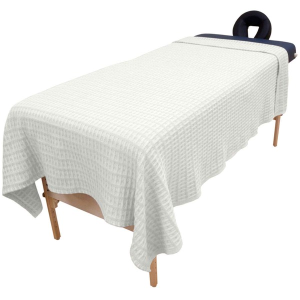 Body Linen Harmony Cotton Spa and Massage Table Blanket 100% Cotton, 66 by 90 Inches. Soft, Warm and Stylish. Machine Washable. Raised Knit Pattern in White.