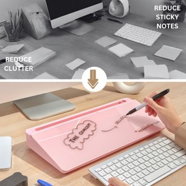 Garood Glass Desktop Whiteboard with Storage (Pink) Desk White Board Desktop Dry Erase Desk Glassboard Whiteboard Desk Organizer Desk Dry Erase Board Phone Tablet Holder Desk Storage 15.8X7X2 inches