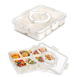 AKNEB Dishwasher Safe Divided Food Serving Tray with Lid and Handle: Sealed Snackle Box Container: Convenient for spice, veggies, fruits, candy, nuts storage, and on-the-go outdoor gathering