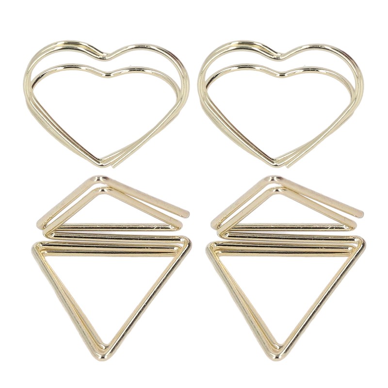 100pcs Paper Clips Gold Triangle Heart Shape Double Layer Three