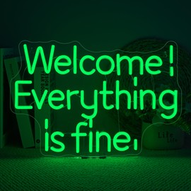Ineonlife Welcome Everything Is Fine Neon Sign Light Up for Wall Decor Led Signs for home Small Acrylic Art Decor for office room bedroom bar cafe friend gifts Decorations 16.54x11.22 inch USB POWER