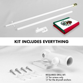 G128 Combo Pack: Flag Pole 6 FT White & Mexico Mexican Flag 3x5ft 150D Printed Polyester