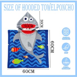 Blue Shark Hooded Poncho Towel for Kids,60x90cm Kids Beach Towel Swimming Towels,Beach Changing Robe Children's Bath Towel Poncho for Swimming Pool,Microfiber Towel Bathrobe for Girls Boys Children