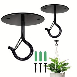 Taeekiy 2 Pcs Ceiling Hooks Heavy Duty,Ceiling Hooks for Hanging Plants with Safety Buckle,Metal Plant Hanger Indoor&Outdoor.Wall Hooks for Hanging Plants,Wind Chime,Bird Feeders（2.56 * 2.56 inch）