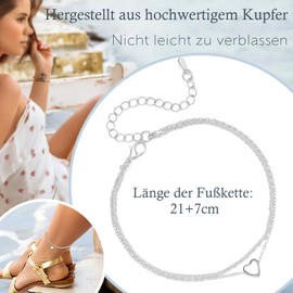ankbrats Silver Anklet for Women Adjustable Heart Double Layered Anklet Waterproof Women Girls Summer Beach Jewellery Gift, Copper, No Gemstone