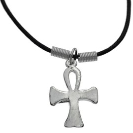 Ankh Egyptian Cross Symbol of Life Charm Pendant 18" Inch Black Cord Choker Necklace