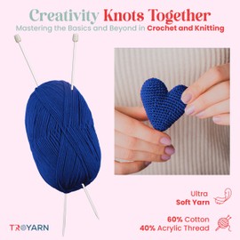 60% Cotton 40% Acrylic Crochet Yarn - 1 Skein Bulk Navy Blue, Soft Fine/Sport for Crocheting/Knitting - Ideal for Amigurumi Dolls and Baby Garments
