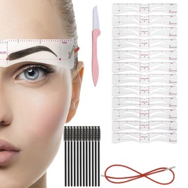 KEWUF 12 Pcs augenbrauen schablone, Augenbrauen Schablonen Satz, DIY Stempel Schablone, Braue Makeup Formung Werkzeug Enthält 12 Stücke Wiederverwendbare Schablone und 50 Augenbrauenstifte