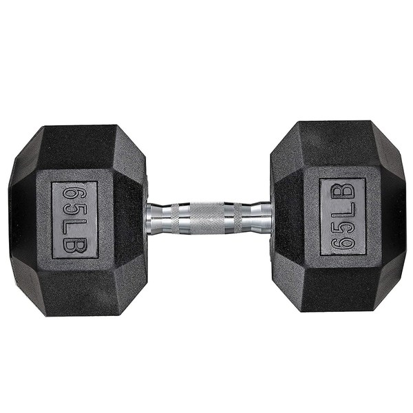 LIFERUN Dumbbells Rubber Coated Cast Iron Hex Black Dumbbell Free