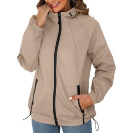 Avoogue Raincoat for Women Waterproof Rain Jacket with Hood Lightweight Breathable Travel Rain Coat with Pocket Apricot L