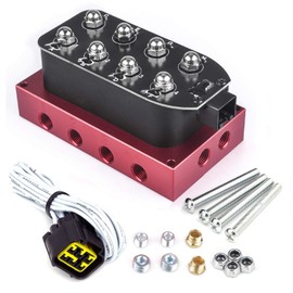 ZHSYMX Air Ride Controller Air Ride Manifold Bag Controller Solenoid Valve 1/4 NPT 0-300Psi 12V Control Air Bag Suspension Red (8-Valver)