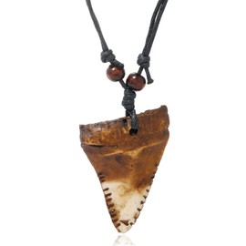 Caiyao Resin Shark Tooth Braide Rope Pendant Necklace for Men Friend Retro Adjustable Handwoven Wax Thread Surfer Necklace Friendship Jewelry-B brown
