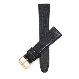 Bandini 12mm Womens Italian Leather Watch Band Strap - Black - Lizard Pattern - Slim - Gold Buckle
