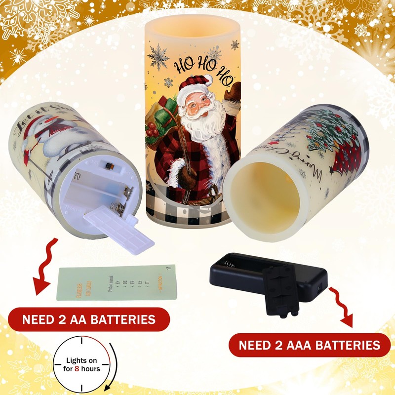 Retisee 3 Pcs Christmas LED Flameless Candles with Remote Timer