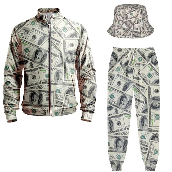 ifamawlea money dollars Mens Tracksuits Set，Casual Athletic Zipper Sweatsuit Retro