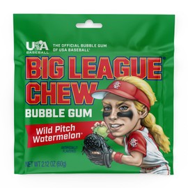 Big League Chew Wild Pitch Watermelon Bubble Gum - Juicy Watermelon Flavor Burst | Ideal for Baseball Games, Teams, Concessions, Parties, and More | Pack of 12 Bags (2.12oz Each)