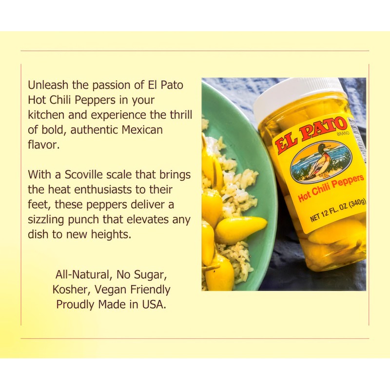 El Pato Hot Chili Peppers 22oz Pickled Yellow Chili Peppers
