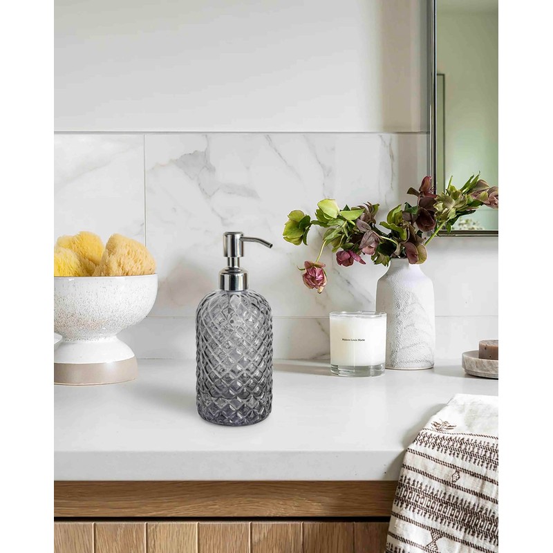 JASAI 18Oz Gray Glass Soap Dispenser with Rust Proof Pump,