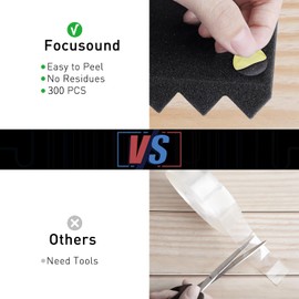 Focusound 50 Packs Acoustic Foam Panels Wedge 2" X 12" X 12", Soundproofing Foam Noise Cancelling Foam with 300 PCS Double-Side adhesive