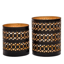 MarktSq Set of 2 Metal Votive & Tealight Candle Candle Holders in Black Gold Finish