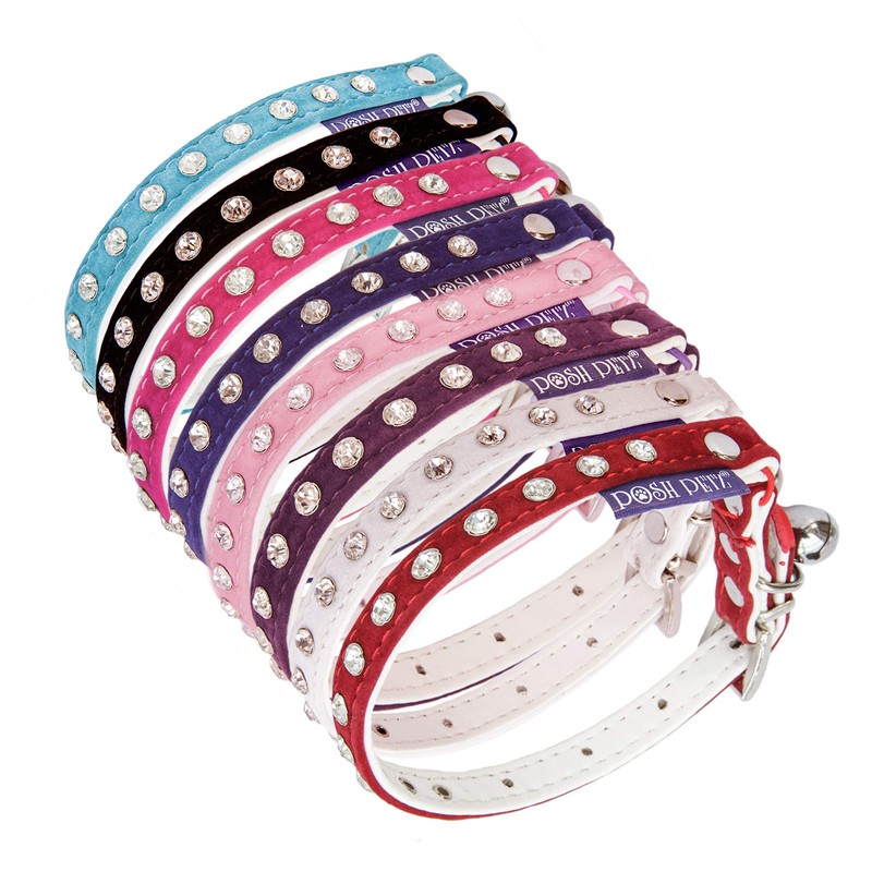 Diamante Velvet Adjustable Cat Safety Collar With Bell Made By