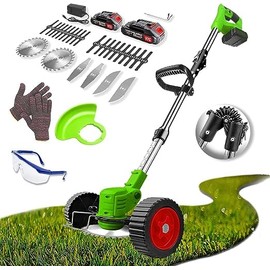 Electric Weed Wacker Cordless Eater, Weed Trimmer Battery Powered with 5 Types Blades&2Pcs 21V/2.0Ah Battery Operated & Charger, Lightweight Weed Trimmer/Edger Lawn Tool/Brush Cutter for Garden Yard