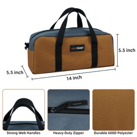 MELOTOUGH Tool Tote Bag Canvas Tool Bag with Zipper Utility 14 Inch Small Tool Storage Bags for Electrician,HVAC,Plumbing,Technician(Black & Grey)