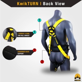 KwikSafety HURRICANE Safety Harness ANSI Fall Protection 3D Ring + Back Support - 3D RING + BACK SUPPORT, RATTLER COMBO (SAVE $5)