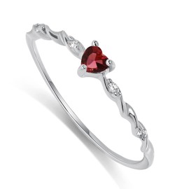 Meissa Tiny Heart Ring Stacking Dainty Cute Ring Sterling Silver Minimalist Ring Friendship Matching Stackable Diamond Gold Ring (Silver (Red Stone), 5)