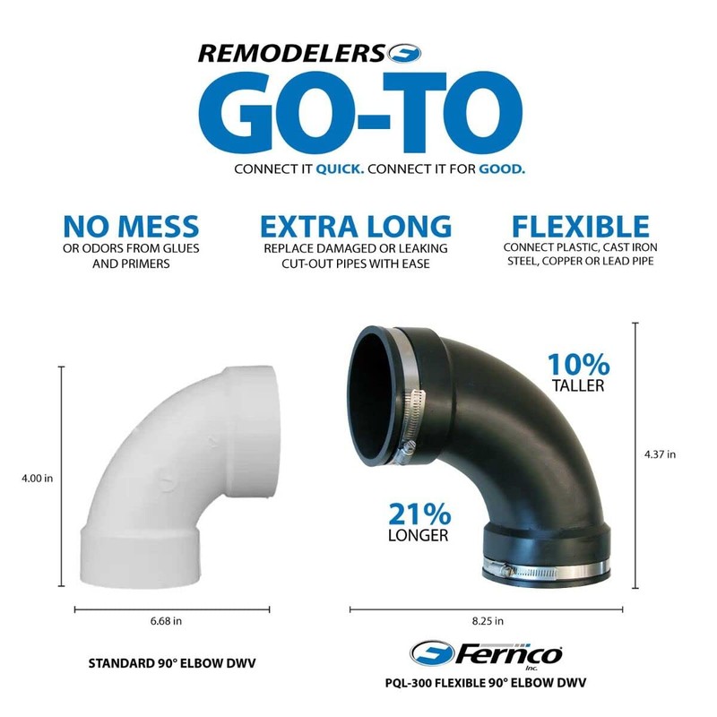 Fernco 3" Flexible PVC 90-Degree Elbow Includes Optional 2" Reducer