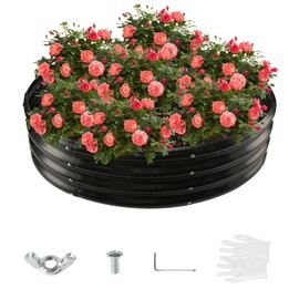 YSEJOMP 48 Inch Diameter Black Galvanized Garden Raised Bed/Plant Box/Fire Pit Ring - 0.8mm Thick,12 Inch Tall,Perfect for Planting a Variety of Flowers,Herbs,Vegetables (4 FT Diameter, Round)