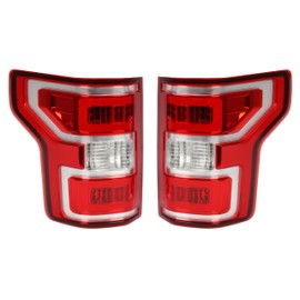 KUAFU Pair LED Tail Light Compatible with 2018-2020 Ford F-150 Pickup (XL/XLT) Rear Brake Tail Lamp Assembly Driver & Passenger Side (Red Lens+Chrome Housing)