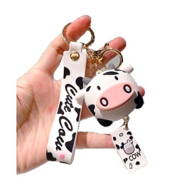 Cute keychain for anyone. Suitable for birthday, Holiday Gifts gift, keychain car charm bag decoration (cow-white)