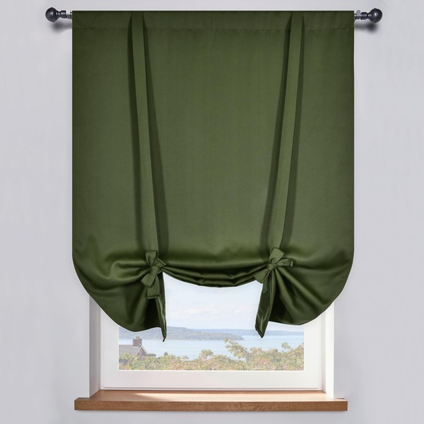 DONREN Olive Tie Up Curtains for Kithcen Living Room Adjustable