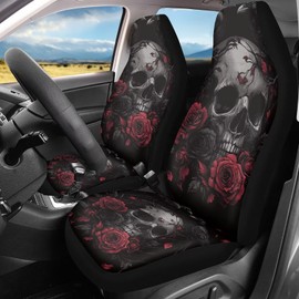 Brosoneto Skull Rose Printed Car Seat Covers Washable Seat Protector for Women Men Air Mesh Cloth Automotive Vehicle Seat Covers for Cars Interior for Cars, Sedans, Trucks, SUVs