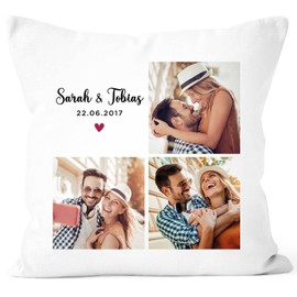 SpecialMe® Photo Cushion Cover with Photo Collage Print Photo Gift Love Valentine's Day Name Date 1 White 40 cm x 40 cm