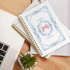CUANFDDSF Coquette Pink and Blue Bow Notebook, Coquette Stuff Planner School Supplies Girly Girls Women Journal Notebooks, Bow Office Supplies, College Ruled Hardcover Spiral Notebook 5.5x8.3 Inch