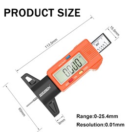 Z-oneMart Tire Tread Depth Gauge, Digital Tire Tread Depth Gauge with Large LCD Display and Inches, Tire Depth Gauge in 1 Inch/25.4 mm for Motorcycles, Cars, SUV, Brake Shoe and Pad Wear