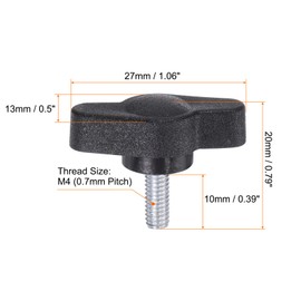 HARFINGTON 10pcs Tee Wing Knobs Thumb Screws M4 x 10mm Standard Male Thread Plastic T/Z Knobs Adjustable Handles Hand Clamping Knobs Grip Thumbscrew, Black