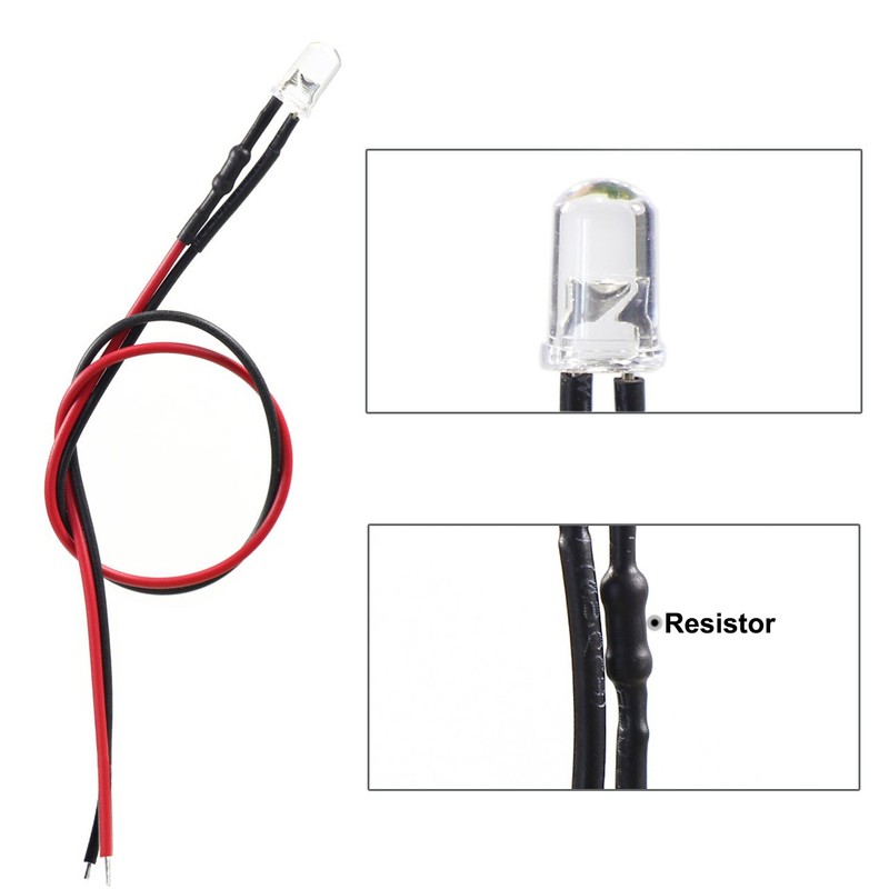 Evemodel L125W 20pcs Pre Wired 5mm Bright White Led Lamp