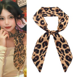 Animal Leopard Pirnt Head Scarf for Women Silk Thin Leopard Neck Scarf Skinny Scarf for Women Vintage French Neckerchief Headscarf for Women Leopard Purse Scarf for Bag Handbags Scarf for Women