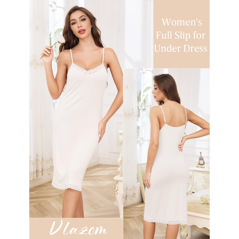 Vlazom Petticoats for Under Dress, Long Lace Women's Full Slips