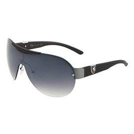 Khan Semi Rimless Sport Shield Wrap Around Aviator Sunglasses (Black & Gunmetal Frame, Black Gradient Lens)