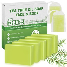 Tea Tree Oil Soap- Natural Body & Face Wash for Acne, Body Odor, Skin Care, Tea Tree Soap Bar for Men, Women (5Bars x 2.29oz)
