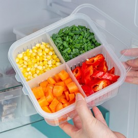 Greensen Food Storage Container, Freezer Container, Storage Box with 4 Compartments, Reusable Food Container for Onions, Ginger and Garlic, 16.5 x 15.5 x 7 cm